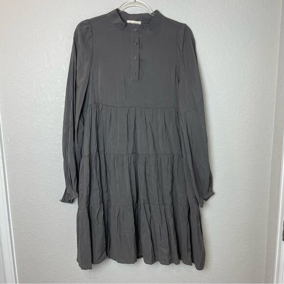 BNWT! SHOP STEVIE Charcoal Gray Tiered Long Sleeve Dress Size L - Picture 1 of 9